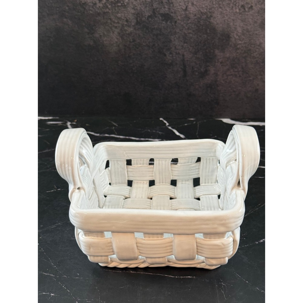 VTG Neuwirth‎ Portugal Open Weave Ceramic Woven Basket 6.5in Square MINT!